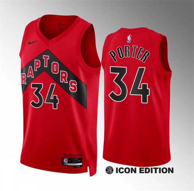 Mens Toronto Raptors #34 Jontay Porter Red Icon Edition Stitched Basketball Jersey Dzhi->toronto raptors->NBA Jersey